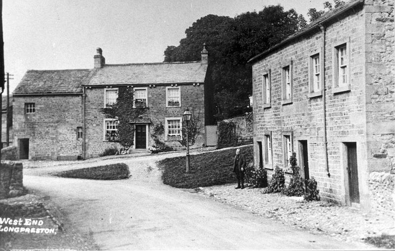 Mr Cuddy Hardiman at West End.jpg - Mr Cuddy Hardiman of the local firm of Hardiman and Son; carriers between Settle & Skipton. Photo c1900 at West End, Long Preston.